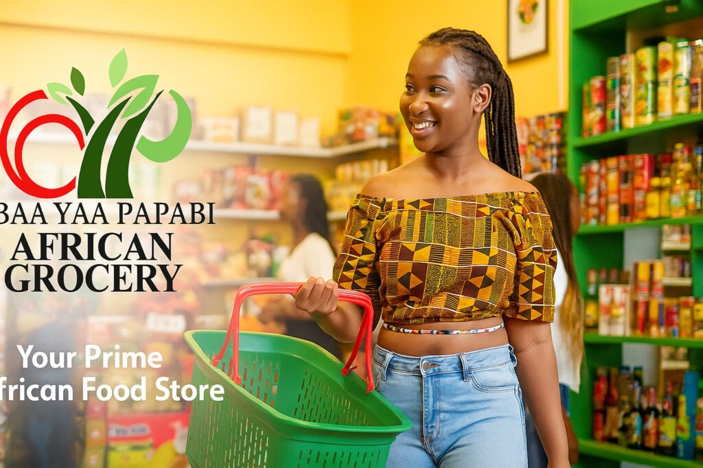 beautiful african lady shopping in an african store
